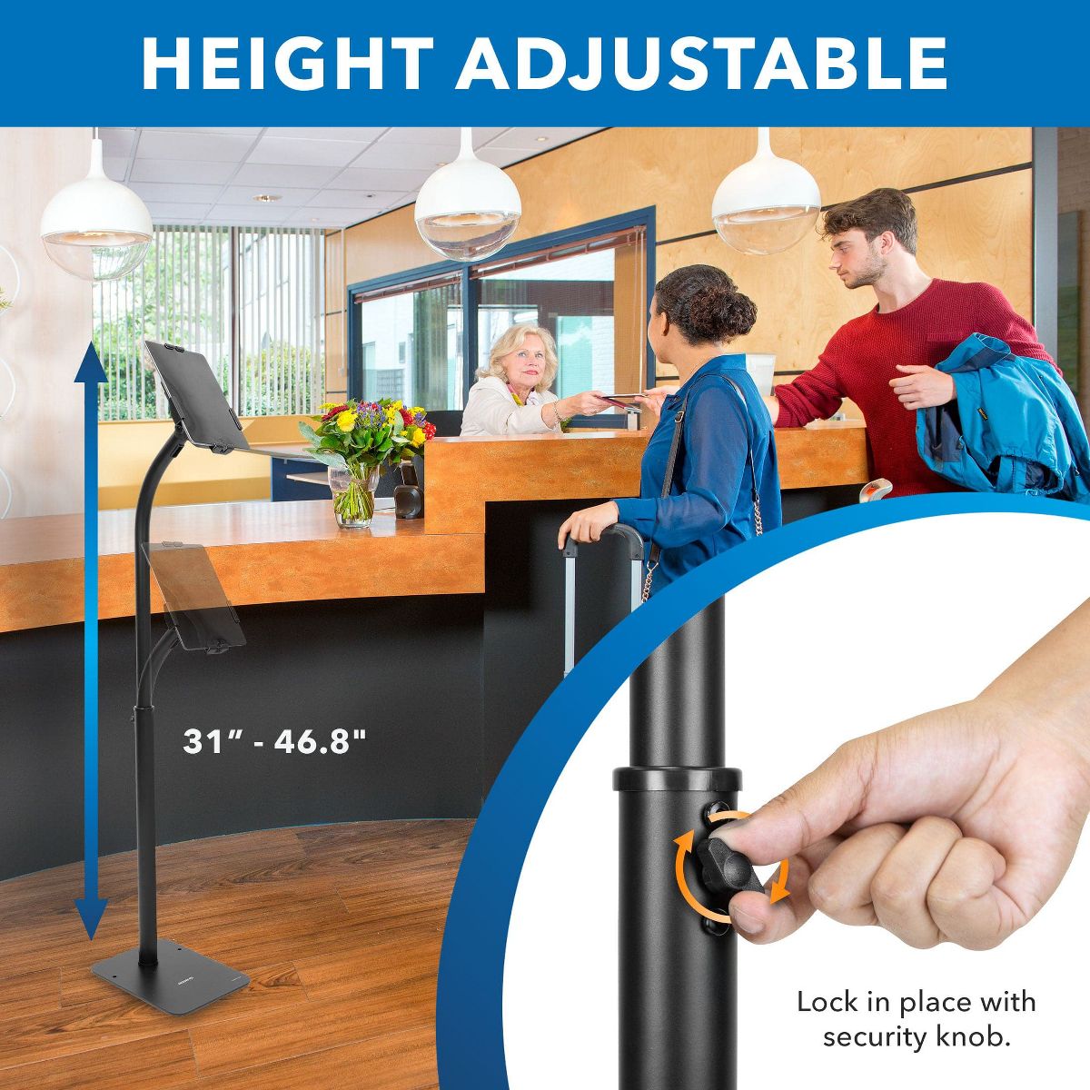 Mount-It! Height Adjustable Tablet Kiosk Stand, Anti-Theft Tablet Floor Stand with Lock for Business & Retail Use | Universal Fit for 7.9" to 11" iPad - thumbnail 4