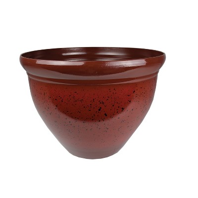 HC Companies PZA12000Y35 Pizzazz 12 Inch Diameter x 9 Inch Tall Round Plastic Resin Flower Garden Planter Pot, Warm Red