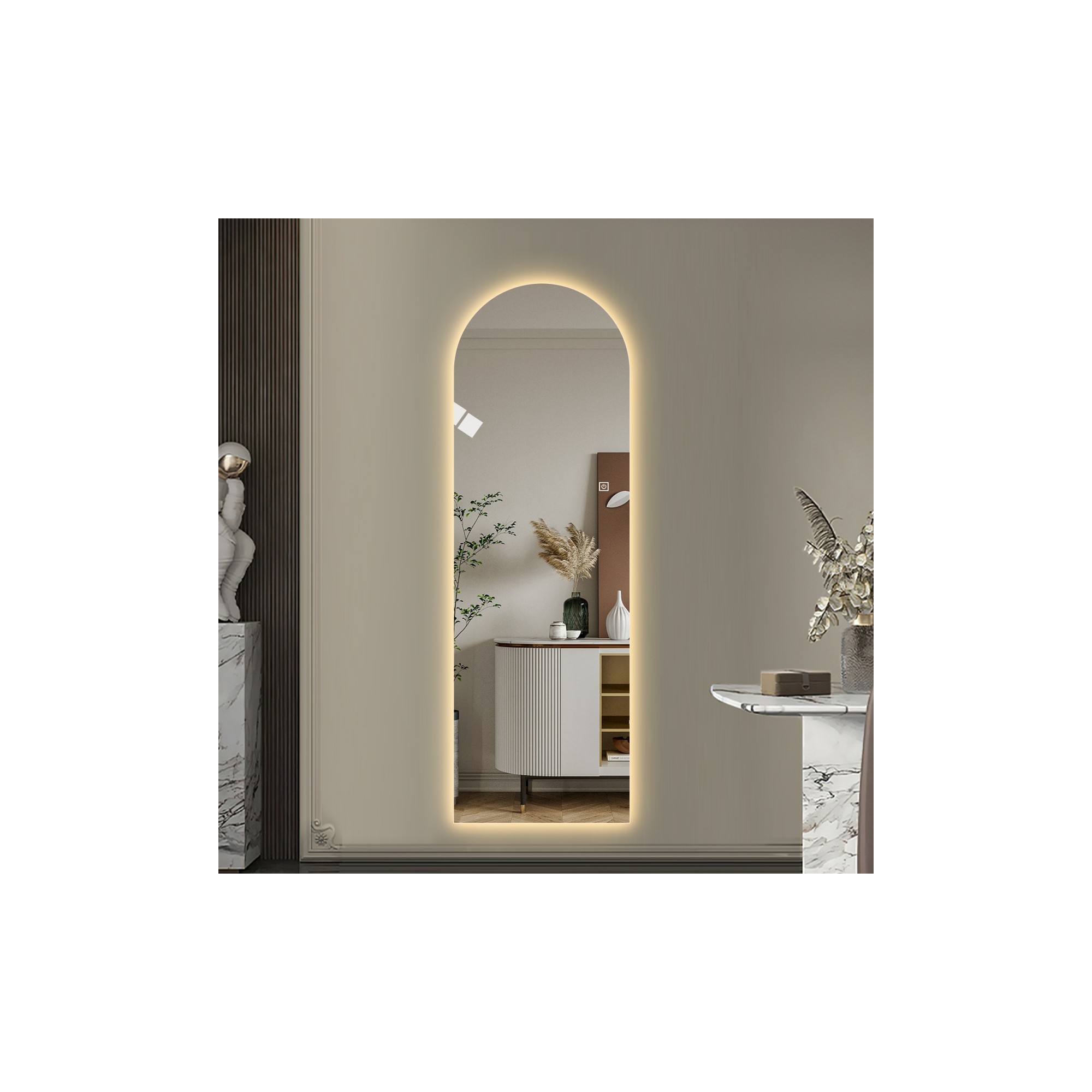 65" x 21" Arched Full Length Wall Mirror with LED Lighting, 3-Color Dimmable, Modern Vanity Mirror for Bedroom or Entryway-Panipeachy