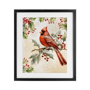 Stupell Industries Cardinal on Holly Branch Framed Print Under Glass Art - 1 of 4