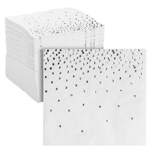 Juvale 100 Pack Silver Polka Dot Cocktail Napkins, Confetti Foil Wedding Party Supplies, 5x5 In - 1 of 4