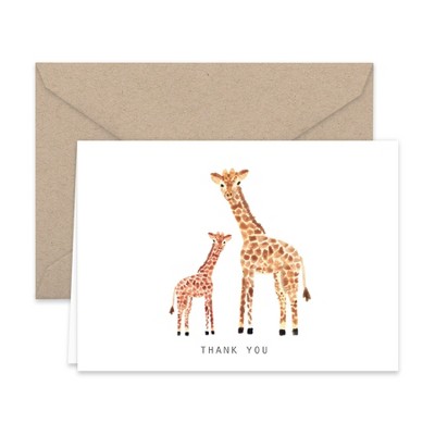 Paper Frenzy Giraffe Thank You Note Cards and Kraft Envelopes
