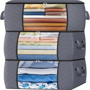 Attop 3-Pack 90-Liter Storage Bags - Foldable Thickened Fabric Organizer with Handles for Clothes, Blankets & Bedding (Gray) - 1 of 4
