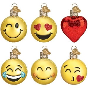 Old World Christmas Blown Glass Mini Ornament for Christmas Tree, Emoji (Set of 6) - 1 of 4