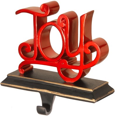 Red and Gold Polyresin Joy Stocking Holder with Black Base
