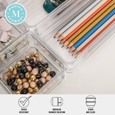 Martha Stewart Clear Plastic Stackable Desk Drawer Organizers, Set of 6