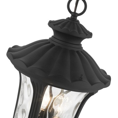 Oxford Textured Black 3-Light Outdoor Pendant with Clear Water Glass
