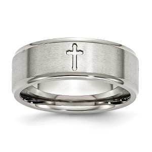 Black Bow Jewelry Stainless Steel Ridged Edge 8mm Cross Comfort Fit Band - 1 of 4