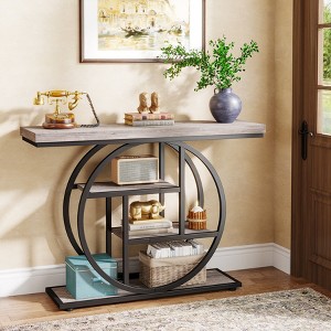MAYEERTY 41.3" End Table, Industrial 4-Tier Sofa Entryway Table with Circle Base - 1 of 4