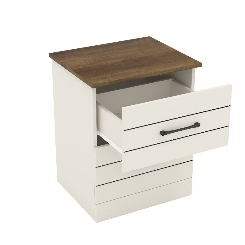 Galano Elis 2 Drawers Nightstand in Ivory with Knotty Oak, Amber Walnut (Set of 2), 5 of 12