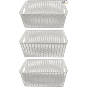 YBM Home Plastic Rattan Storage Box Basket Organizer for Bathroom, Pack of 3 - 1 of 4