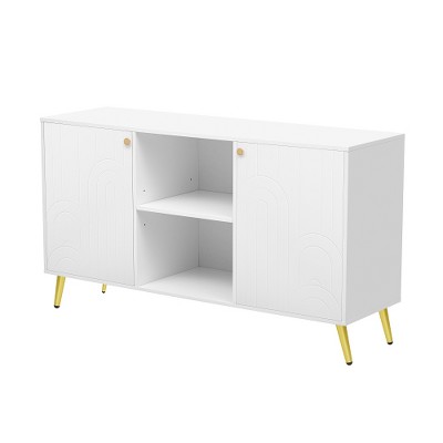 LIVAREEmlen Modern TV Stand for TVs up to 55 Inches, Entertainment Center Media Console,Adjustable Shelf, Metal Legs, Handles and Anti-tip Device