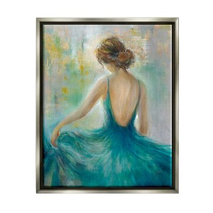Stupell Industries Woman Green Dress Painting Framed Floater Canvas Wall Art - 1 of 4