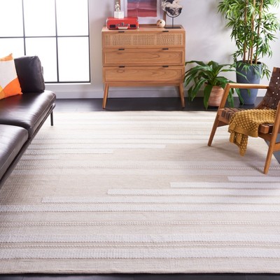 Ivory and Tan Striped 6' x 9' Flatweave Wool Rug