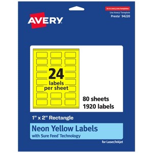 Avery Neon Yellow Paper Labels, 1" x 2" Rectangle - 1 of 4