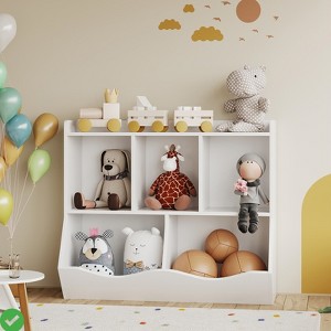 3-Tier Kids Toy Storage Organizer 5-Section Bookshelf Cubby Children's Toy Shelf Wooden Storage Cabinet - 1 of 4