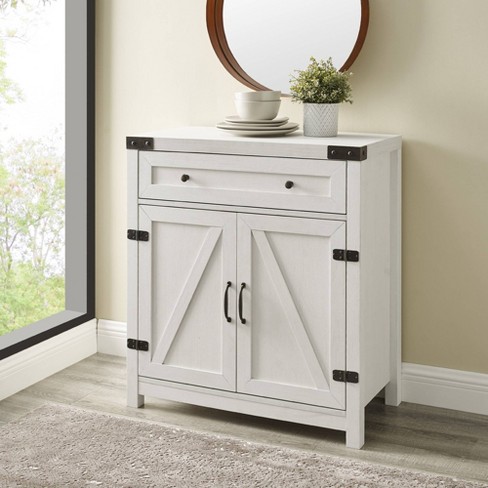 Barn Door Brushed White Storage Cabinet