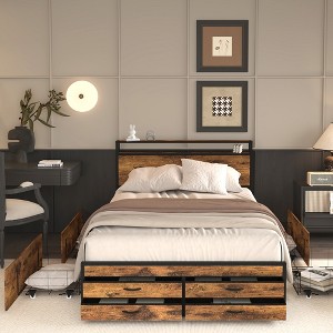 QingMoon Queen Size Bed Frame with Storage Headboard and 8 Drawers, Metal Platform Bed with Charging Station, Stable and Solid, Noise-Free - 1 of 4