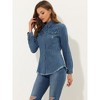 INSPIRE CHIC Women's Jeans Long Sleeve Button Down Distressed Frayed Denim Shirt - 3 of 4