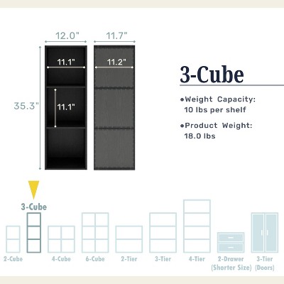 Taupe Grey 3-Shelf Stackable Wood Cube Bookcase