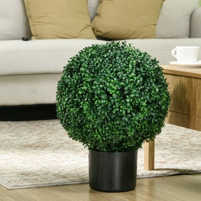Set of 2 Green Artificial Boxwood Topiary Trees with Black Pots