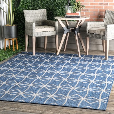 Blue Geometric Flat Woven Indoor/Outdoor Rug