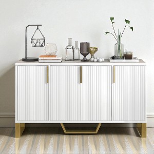 Modern Sideboard Buffet Cabinet with 4 Doors, Adjustable Shelves, Gold Metal Legs & Marble-Style Top for Kitchen, Dining Room, Living Room Storage - 1 of 4