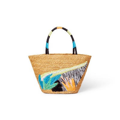 Abstract Botanical Print Woven Straw Tote - Tabitha Brown for Target Tan