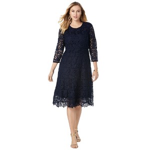 Jessica London Women's Plus Size Lace Fit & Flare Dress - 1 of 4