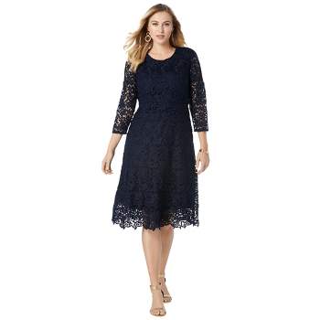 Jessica London Women's Plus Size Lace Midi Dress, 28 W - Navy : Target