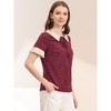Allegra K Women's Contrast Doll Collar Polka Dots Short Sleeves Blouse - 4 of 4