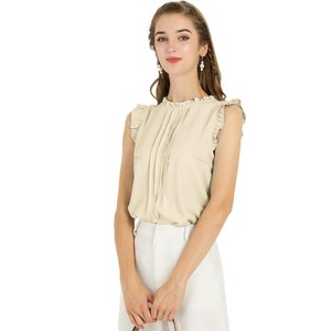 INSPIRE CHIC Women's Ruffled Curved Hem Business Office Vintage Sleeveless Blouse - 1 of 4