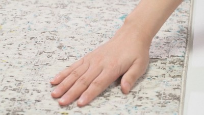 Beige and Blue Hand-knotted Synthetic Square Area Rug