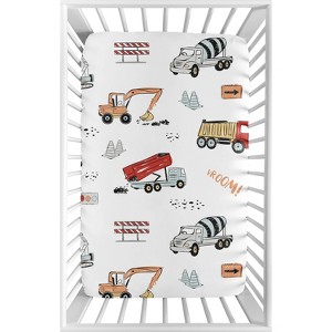 Sweet Jojo Designs Boy Baby Fitted Mini Crib Sheet Construction Truck Red Blue and Grey - 1 of 4