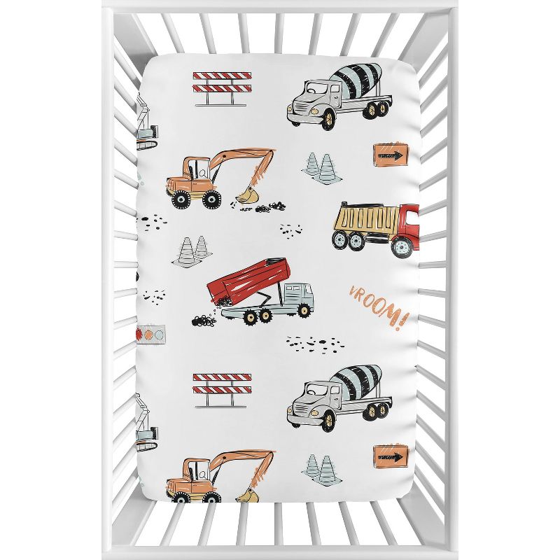 Sweet Jojo Designs Boy Fitted Crib Sheets Set Construction Truck Red Blue Grey 2pc, 3 of 8
