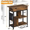 Homhougo End Table with Charging Station, Flip Top Narrow Side Table Nightstand with Outlets USB Ports and Storage, Bedside Table with Shelf, Brown - 2 of 4
