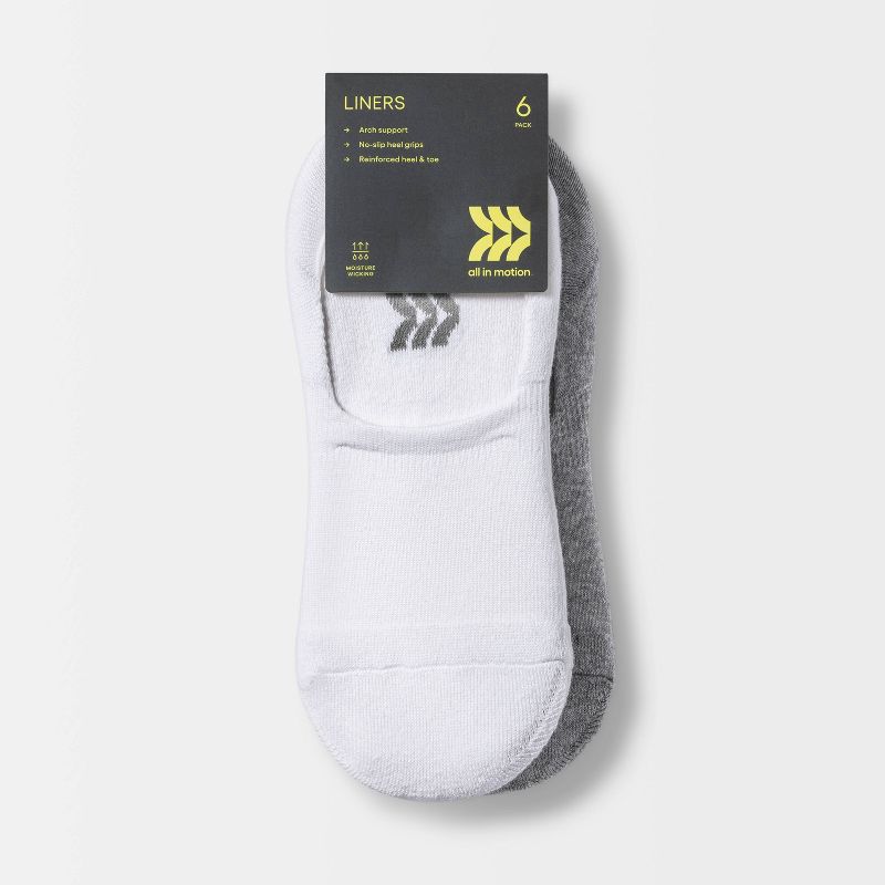 Women&#39;s Extended Size Cushioned 6pk Liner Athletic Socks - All In Motion&#8482; White/Heather Gray/Black 8-12, 3 of 5
