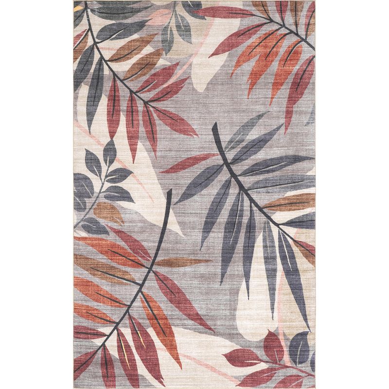 nulOOM Mayra Tropical Leaves Machine Washable Indoor/Outdoor Patio Area Rug, 1 of 12