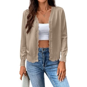 Coolmee Women's Long Sleeve V-Neck Button Down Cardigan Knit Shrugs Sweater - 1 of 4