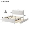 Trundle Bed Twin, Full Size Upholstered Platform Bed Frame, Pull Out Bed with Headboard, Wood Slat Support, for Bedroom, Living Room, Guest Room - 2 of 4