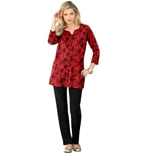 Roaman's Plus Size Three-Quarter Sleeve Notch Neck Soft Knit Tunic - 1 of 4