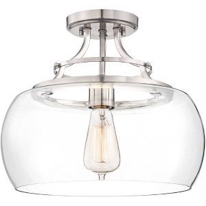 Franklin Iron Works Charleston Modern Industrial Ceiling Light Semi Flush Mount Fixture 13 1/2" Wide Brushed Nickel LED Clear Glass Shade for Bedroom - 1 of 4