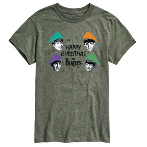 Men's - The Beatles - Happy Christmas Festive Santa Hats Short Sleeve Graphic T-Shirt - 1 of 4