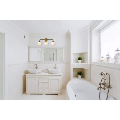 Hanson 3-Light Dimmable Brass Bath Sconce with Opal White Frosted Shade