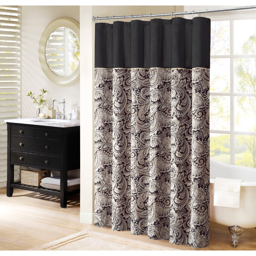 UPC 675716515096 product image for Paisley Jacquard Polyester Shower Curtain Black - Madison Park | upcitemdb.com