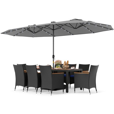 Tangkula 11 PCS Patio Dining Set w/ 15ft Double-Sided Patio Umbrella (Base Included)