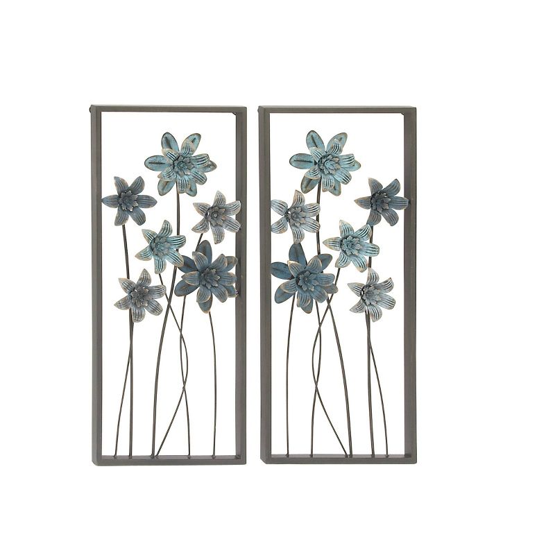 Metal Floral Wall Decor with Black Frame Set of 2 Gray - Olivia &#38; May, 1 of 19