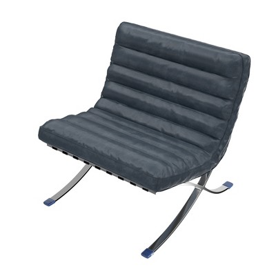 HomeRoots 29" Blue and Silver Tufted Leather and Upholstered Folding Lounge Chair