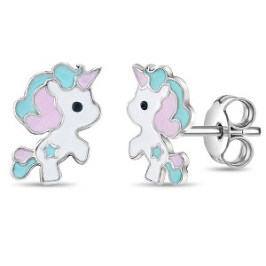 Girls' Pastel Enamel Unicorn Standard Sterling Silver Earrings - In Season Jewelry - 1 of 4