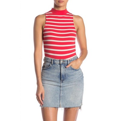 Women's Striped Sleeveless Mock Neck Cotton Bodysuit - Abound